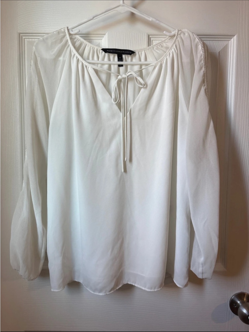 White House Black Market Tie-Neck Long-Sleeve Boho Peasant Blouse